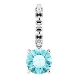 Sterling Silver Imitation Blue Zircon & .01 CTW Natural Diamond Charm/Pendant