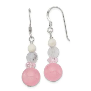 Sterling Silver Pink White Crystal Jade Mother Of Pearl Dangle Earrings