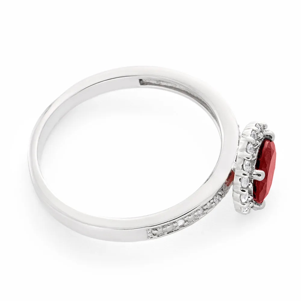 Sterling Silver Rhodium Plated Garnet   White Zircon Ring