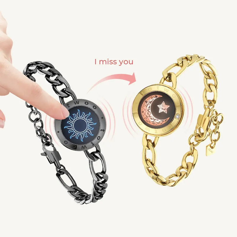 Sun&Moon Touch Bracelets with Figaro Chain(Black Gold)