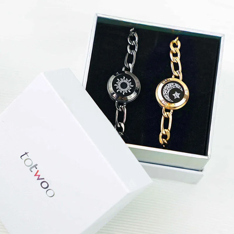 Sun&Moon Touch Bracelets with Figaro Chain(Black Gold)