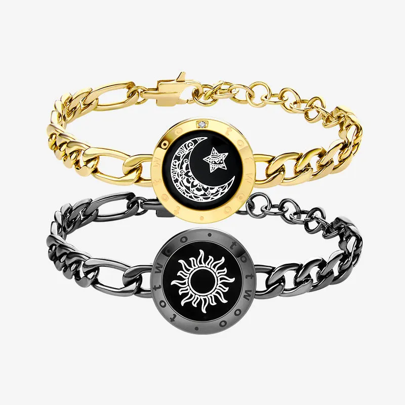 Sun&Moon Touch Bracelets with Figaro Chain(Black Gold)