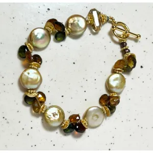 Taupe Coin Fresh Water  Pearl, Citrine, Bracelet