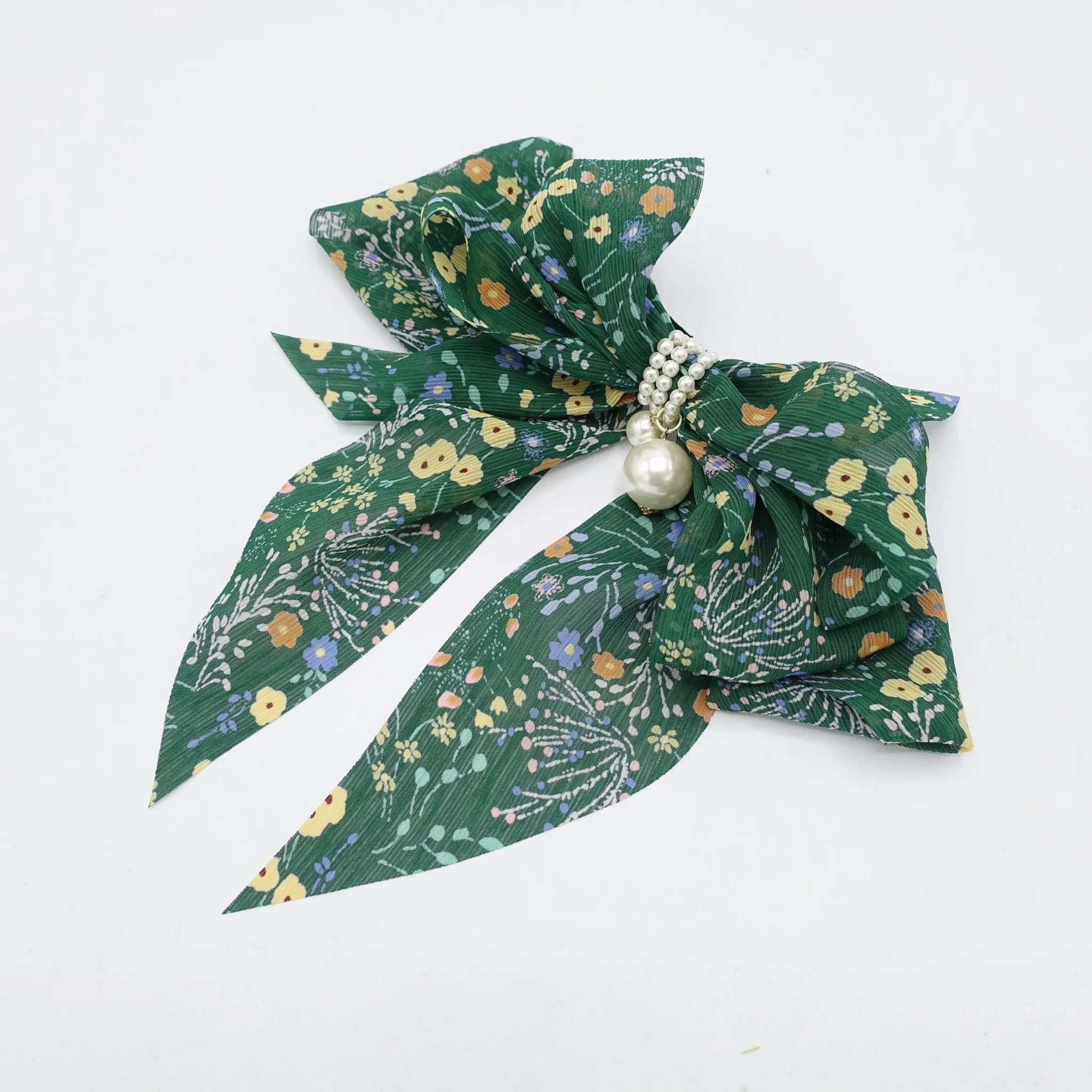 tiny flower plant hair bow chiffon tail women hair accessory for women