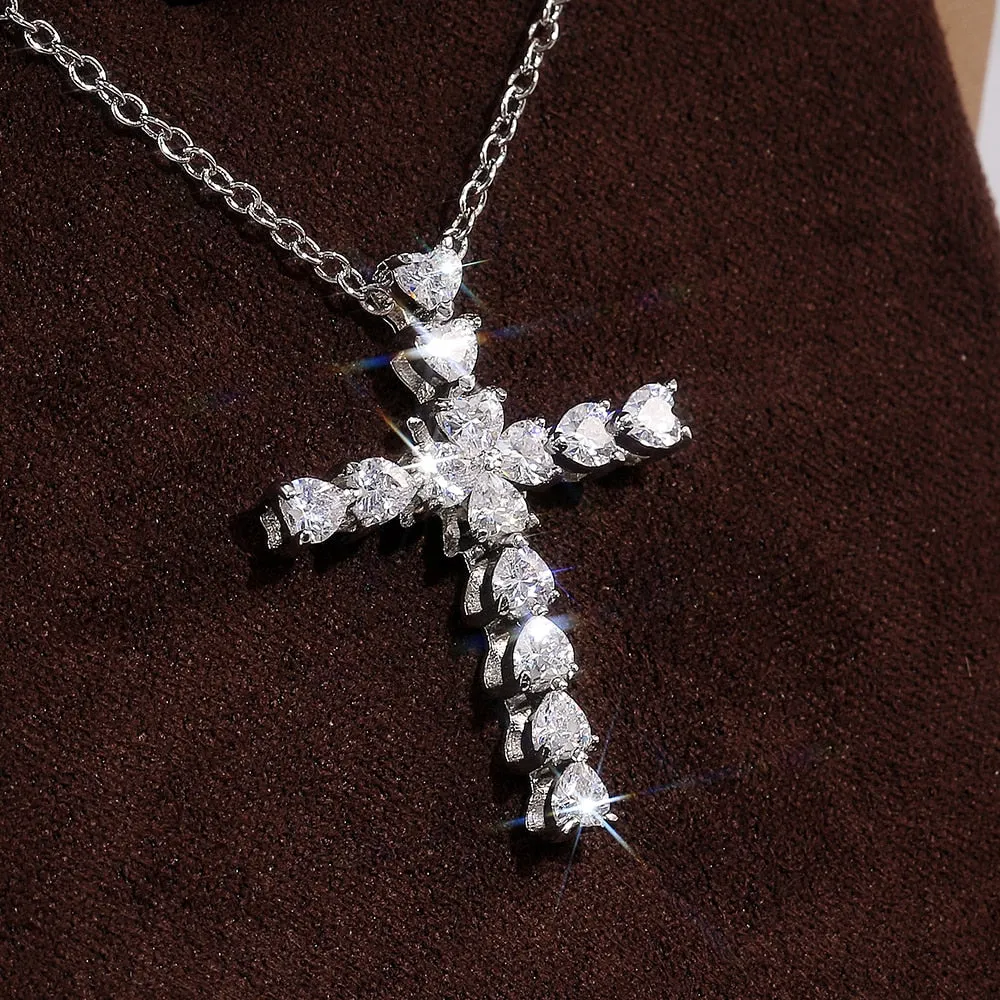 Trendy Jewelry Delicate Heart Crystal Cross Pendant Necklaces for Women