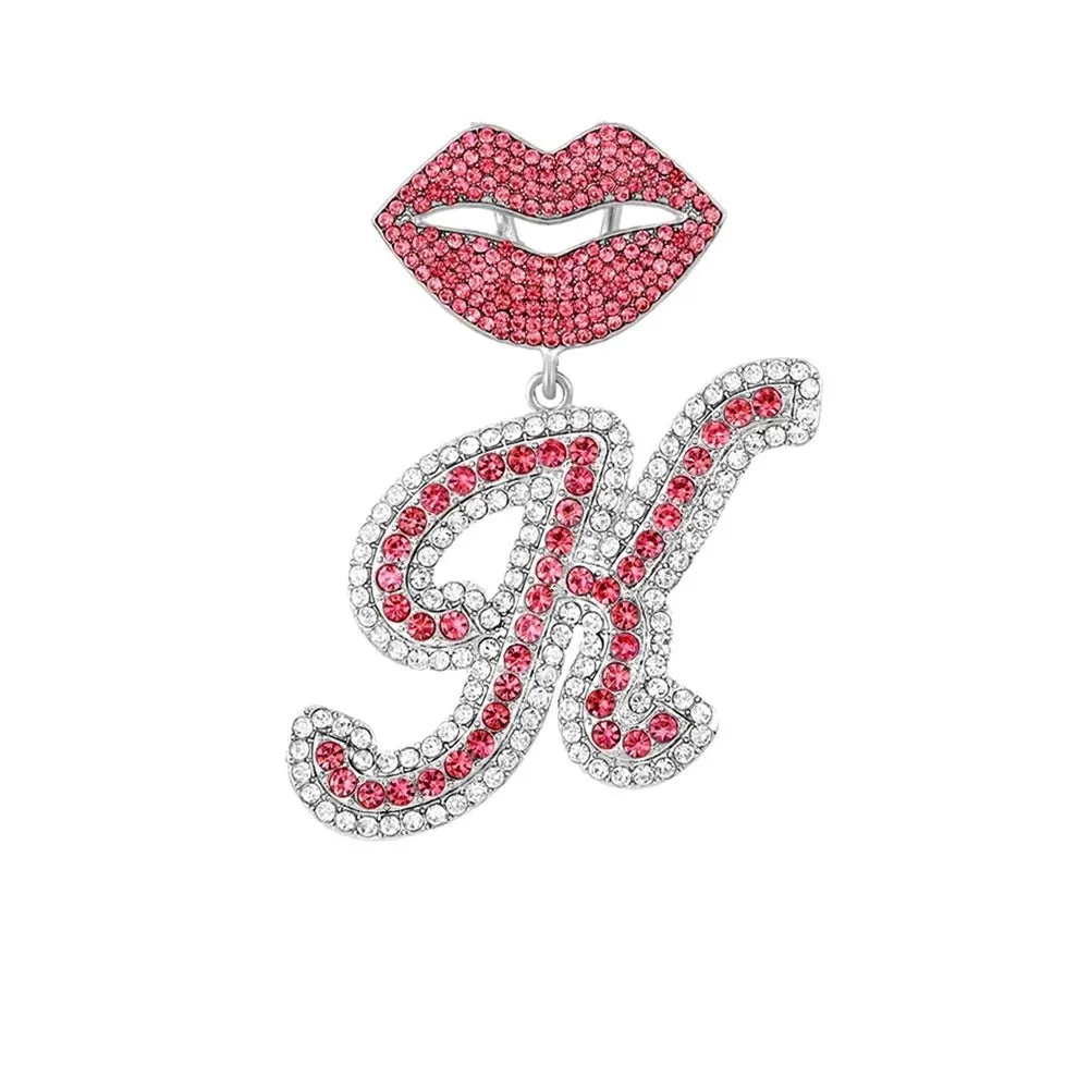 Trendy Pink Cuban Chain Rhinestone Letter Pendant Necklace