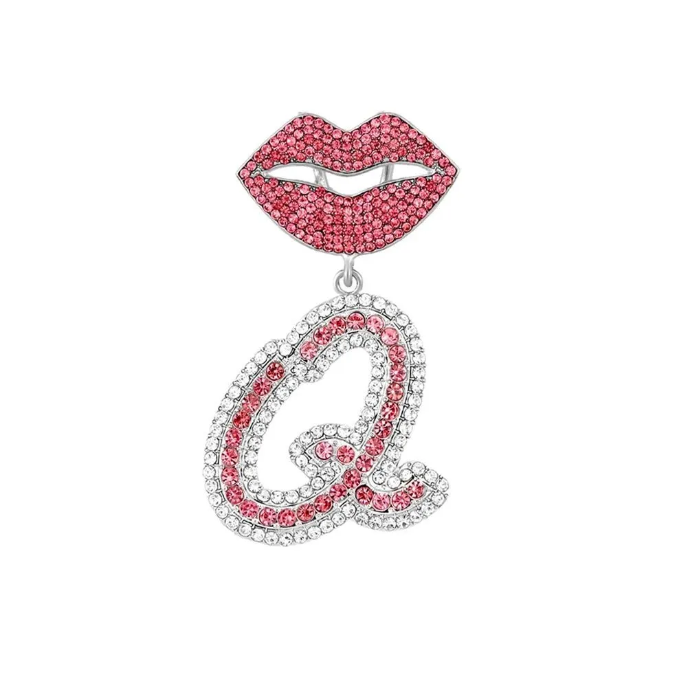 Trendy Pink Cuban Chain Rhinestone Letter Pendant Necklace