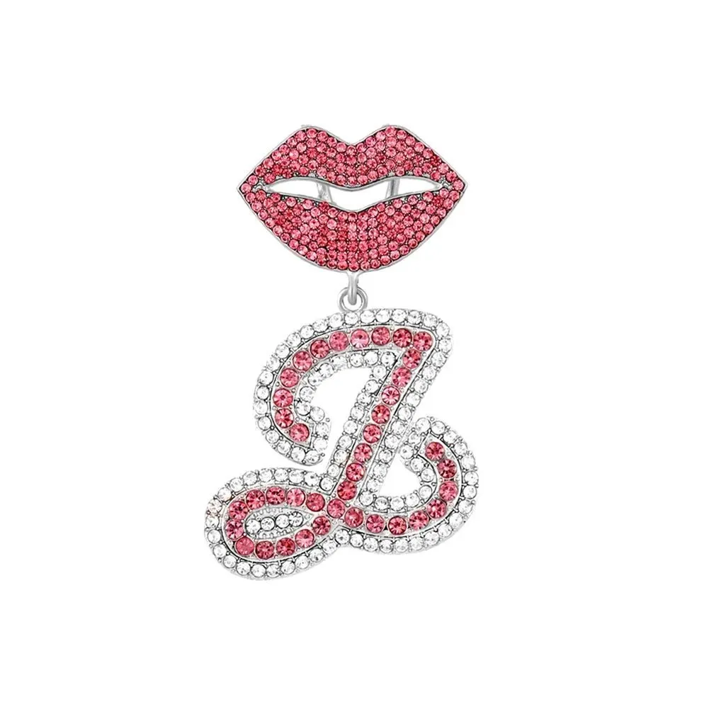 Trendy Pink Cuban Chain Rhinestone Letter Pendant Necklace