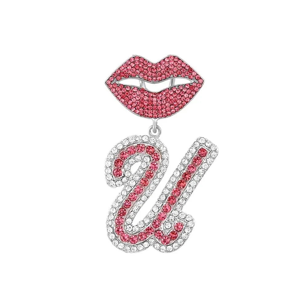 Trendy Pink Cuban Chain Rhinestone Letter Pendant Necklace