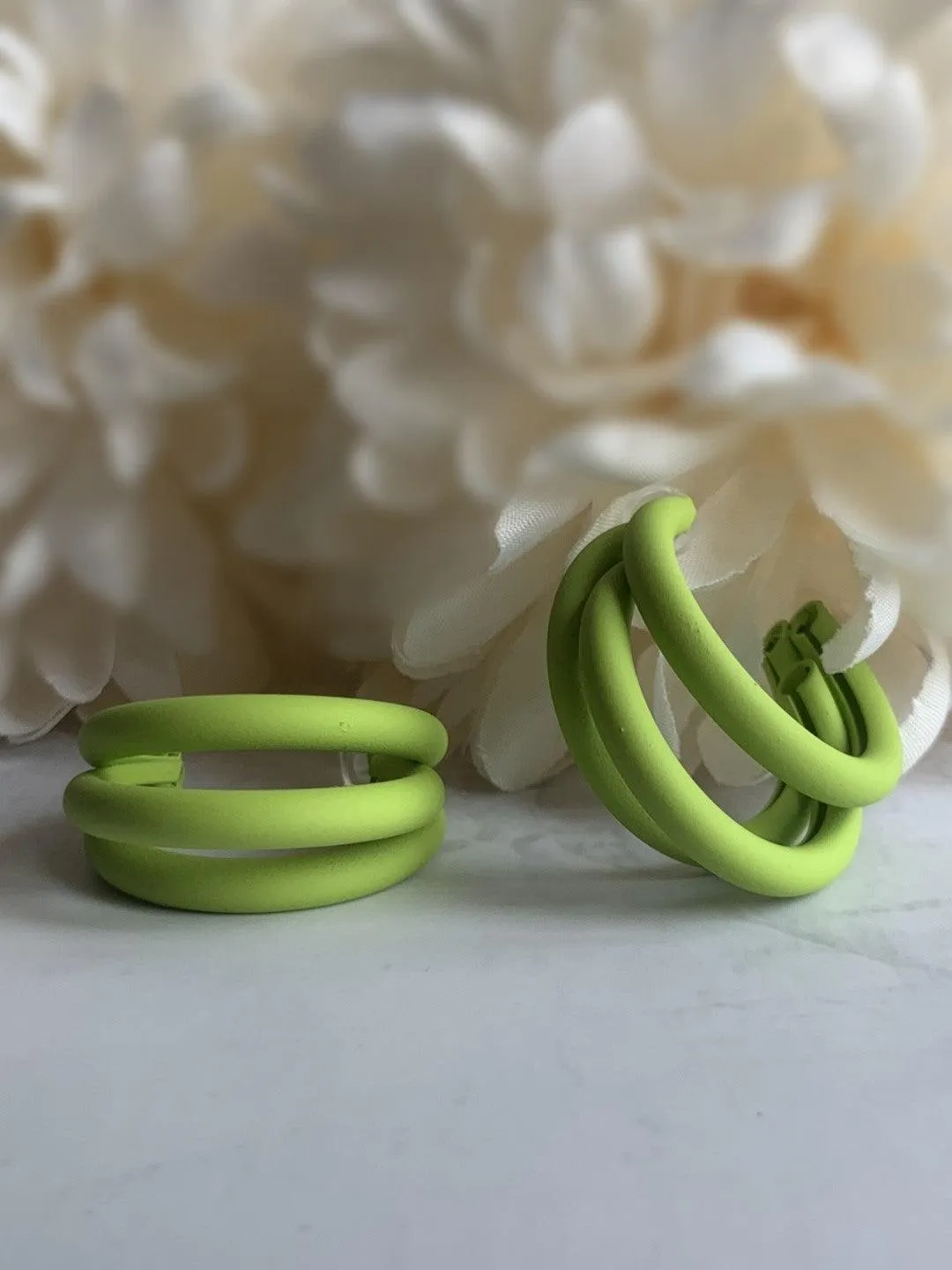 Triple Hoop Earrings Green