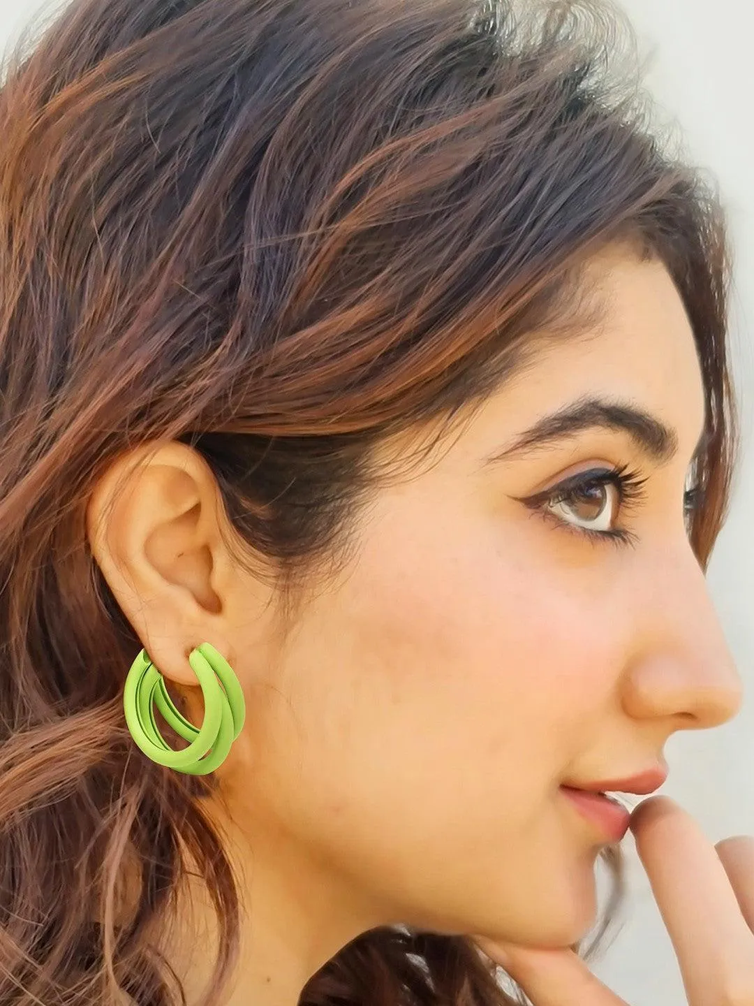 Triple Hoop Earrings Green