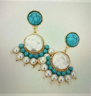 Turquoise and Pearl Earrings