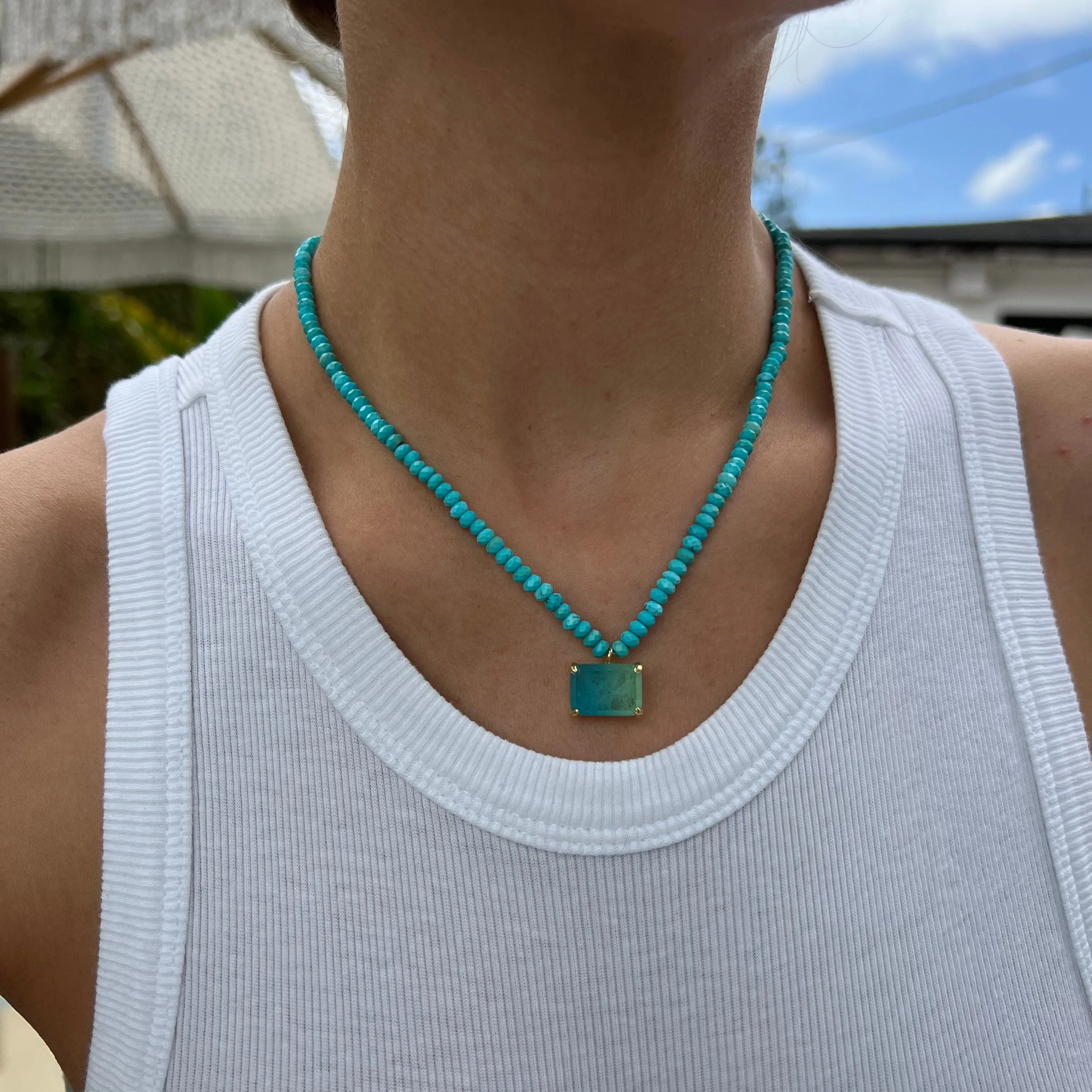 Turquoise beaded ocean paraiba stone necklace