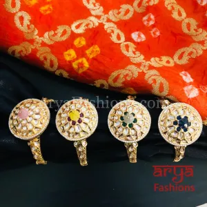 Veera Round Dial Jadau Kundan Rajwadi Openable Bracelet/ Jaipuri Pacchi Kundan Bracelet