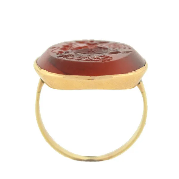 Victorian 10kt Carnelian Intaglio Family Crest Signet Ring