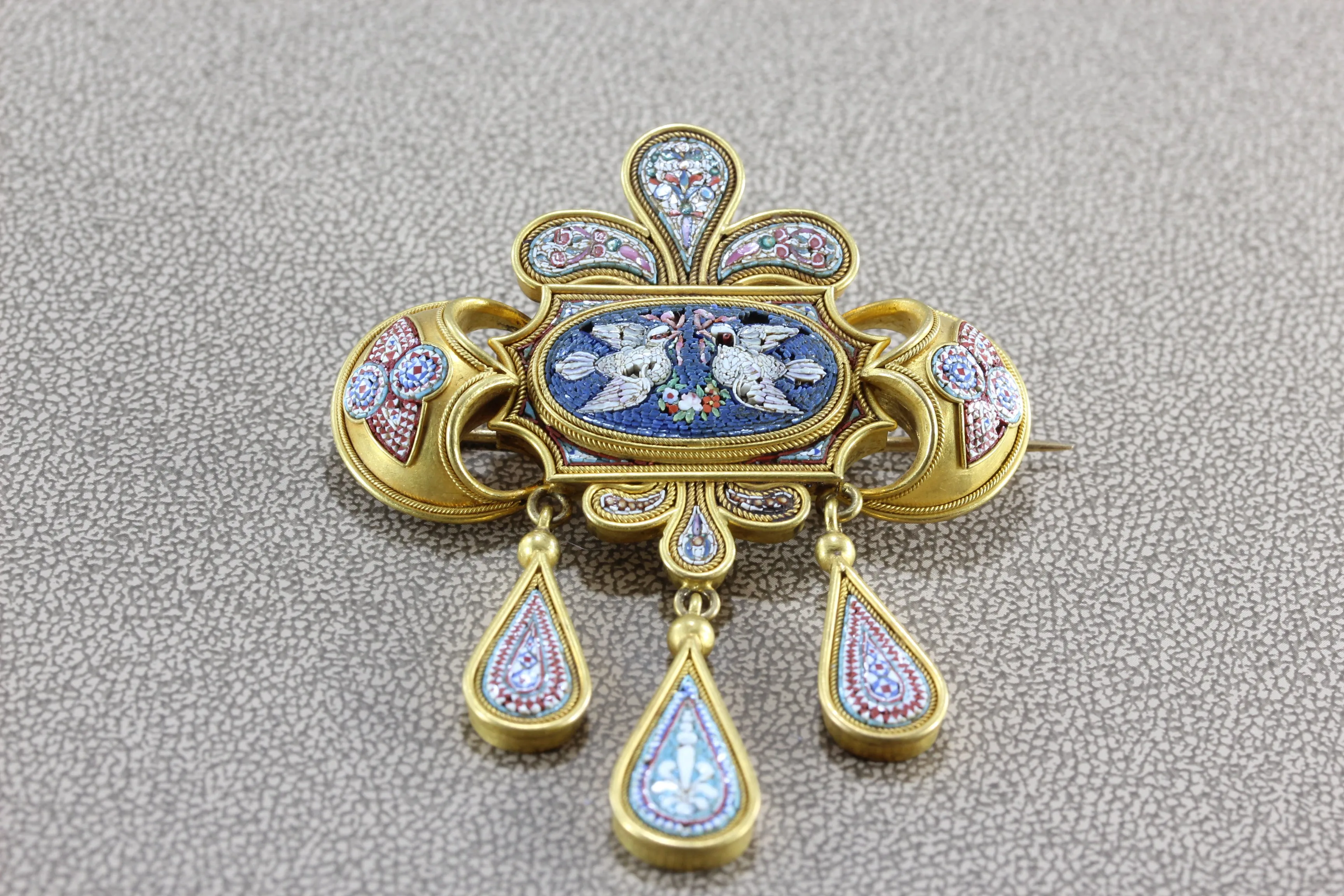 Victorian Italian Micro-Mosaic Gold Dove Brooch