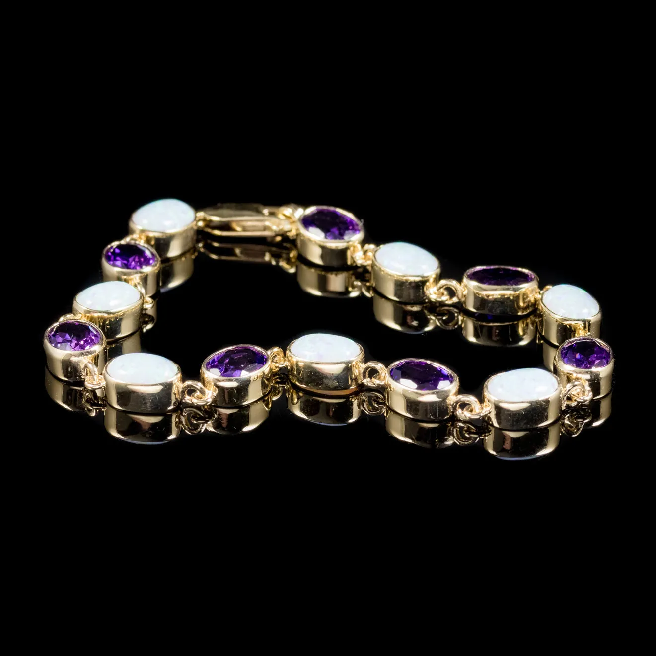 Victorian Style Opal Amethyst Gold Bracelet 9ct Yellow Gold