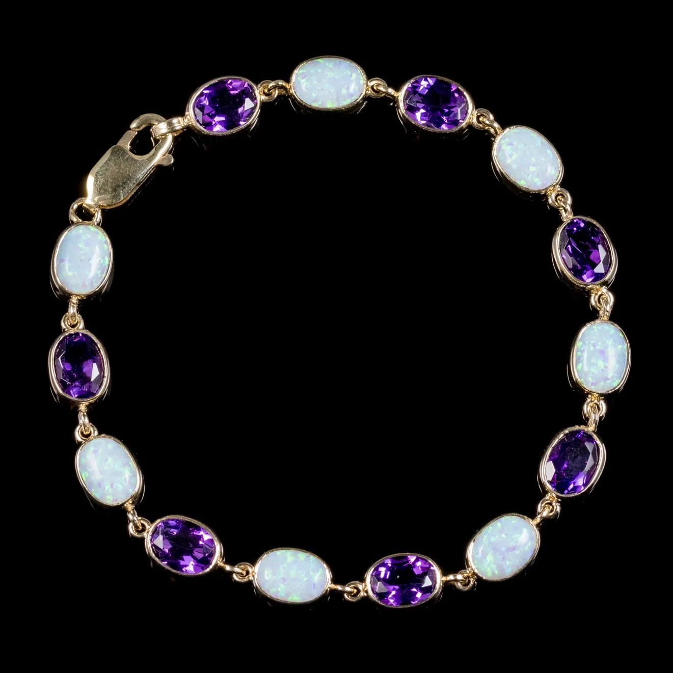 Victorian Style Opal Amethyst Gold Bracelet 9ct Yellow Gold