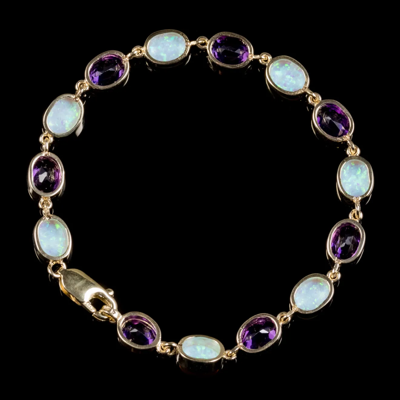 Victorian Style Opal Amethyst Gold Bracelet 9ct Yellow Gold