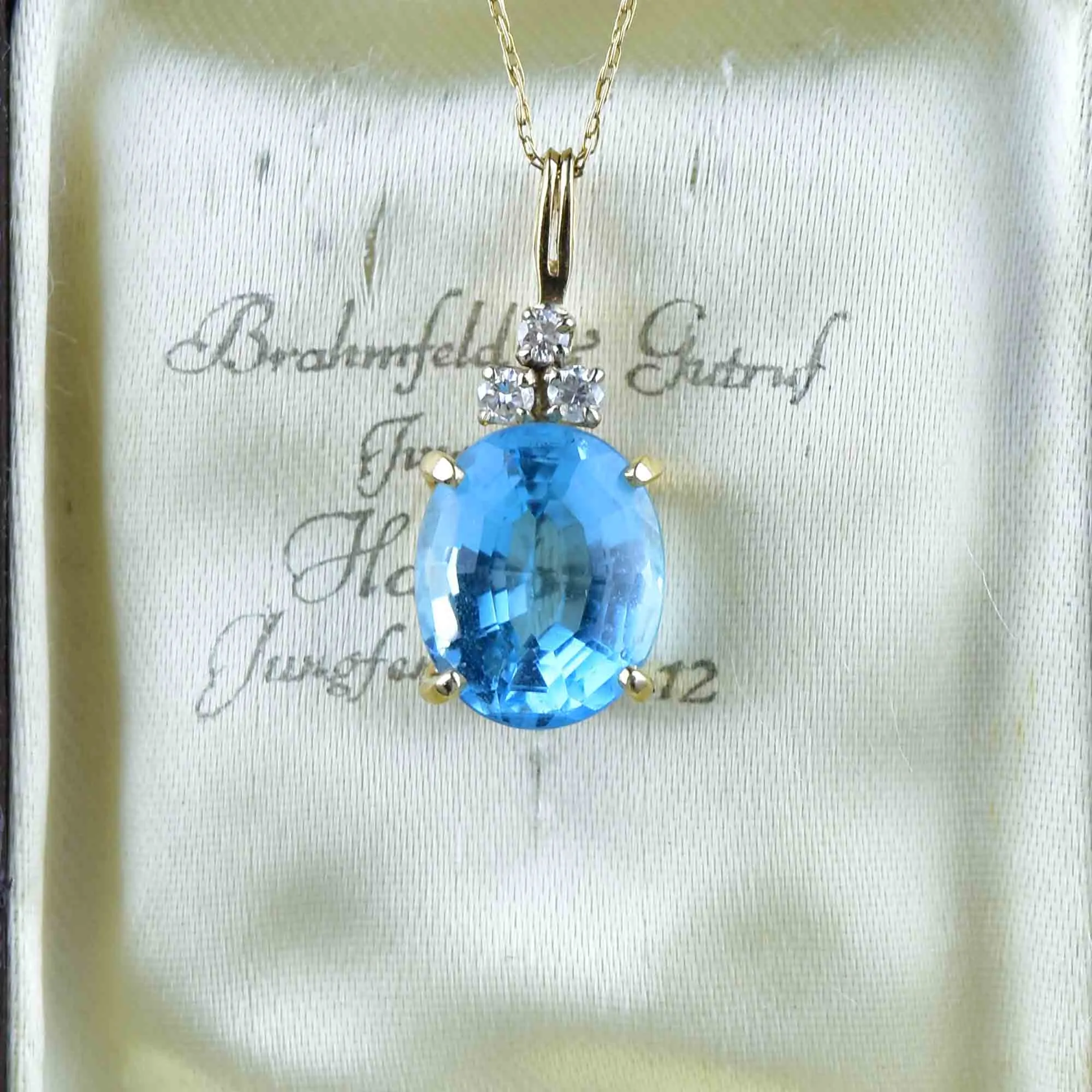 Vintage 14K Gold Diamond Blue Topaz Pendant Necklace