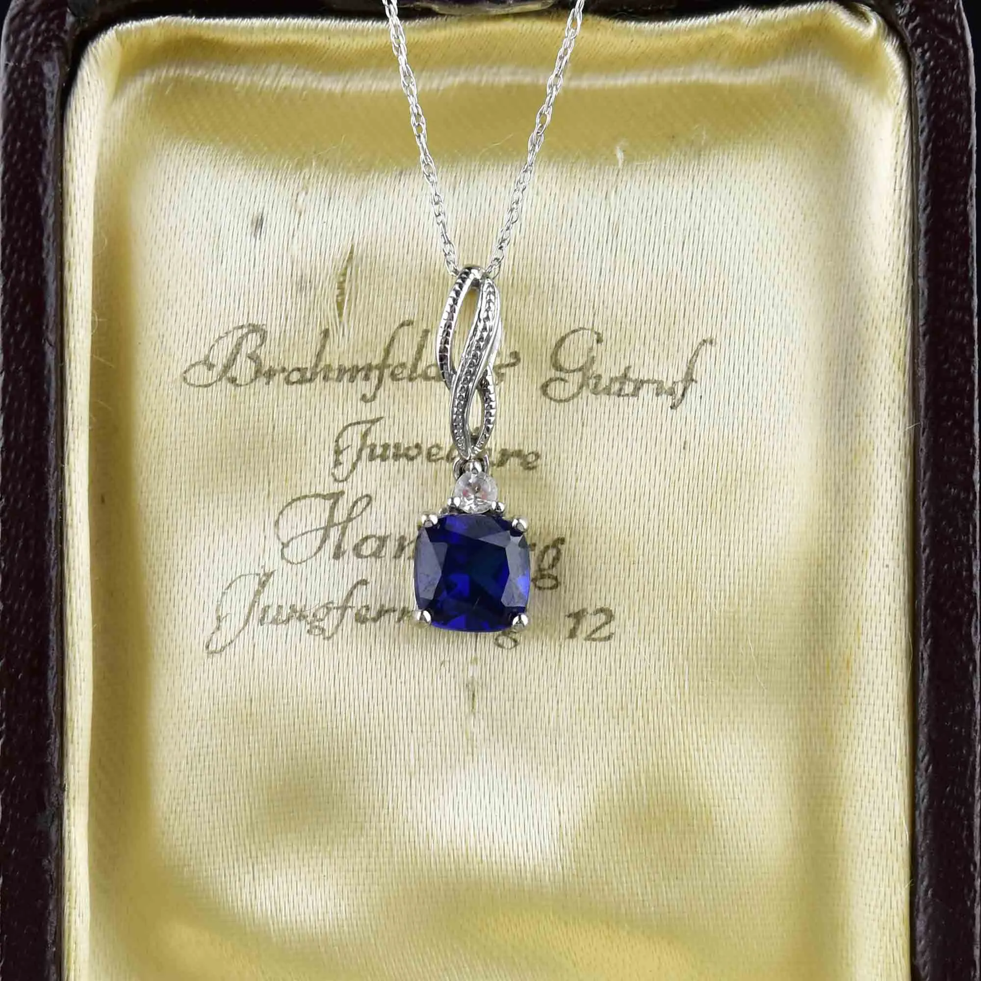 Vintage 14K White Gold Sapphire Topaz Pendant Necklace