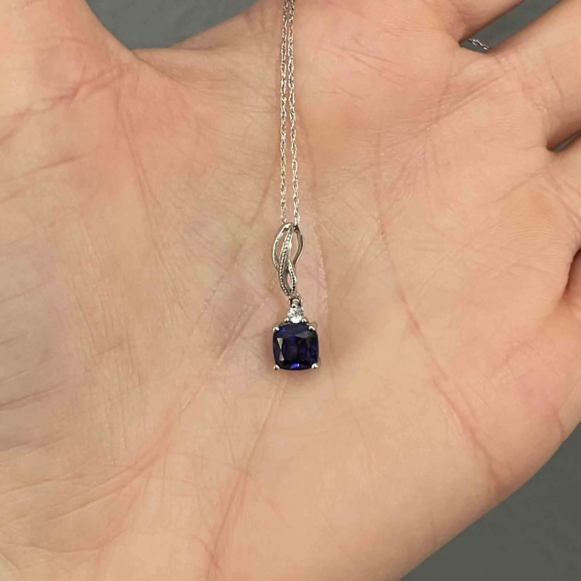 Vintage 14K White Gold Sapphire Topaz Pendant Necklace