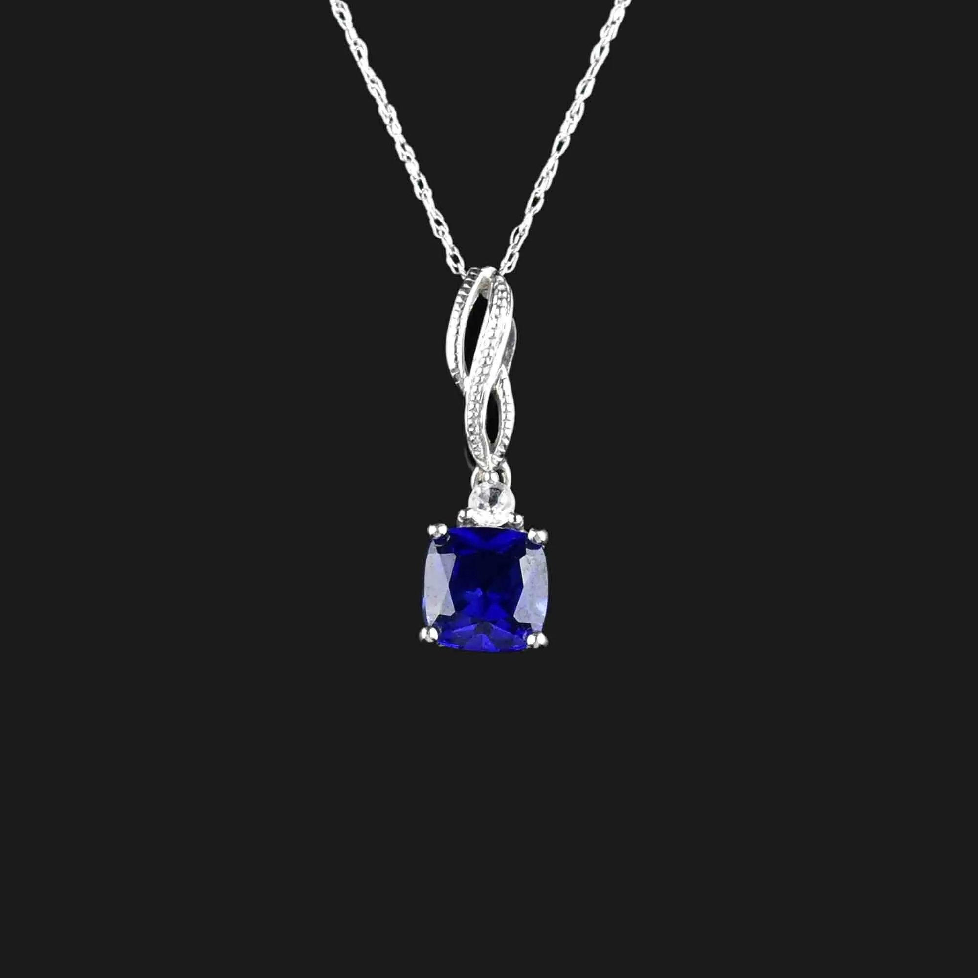 Vintage 14K White Gold Sapphire Topaz Pendant Necklace