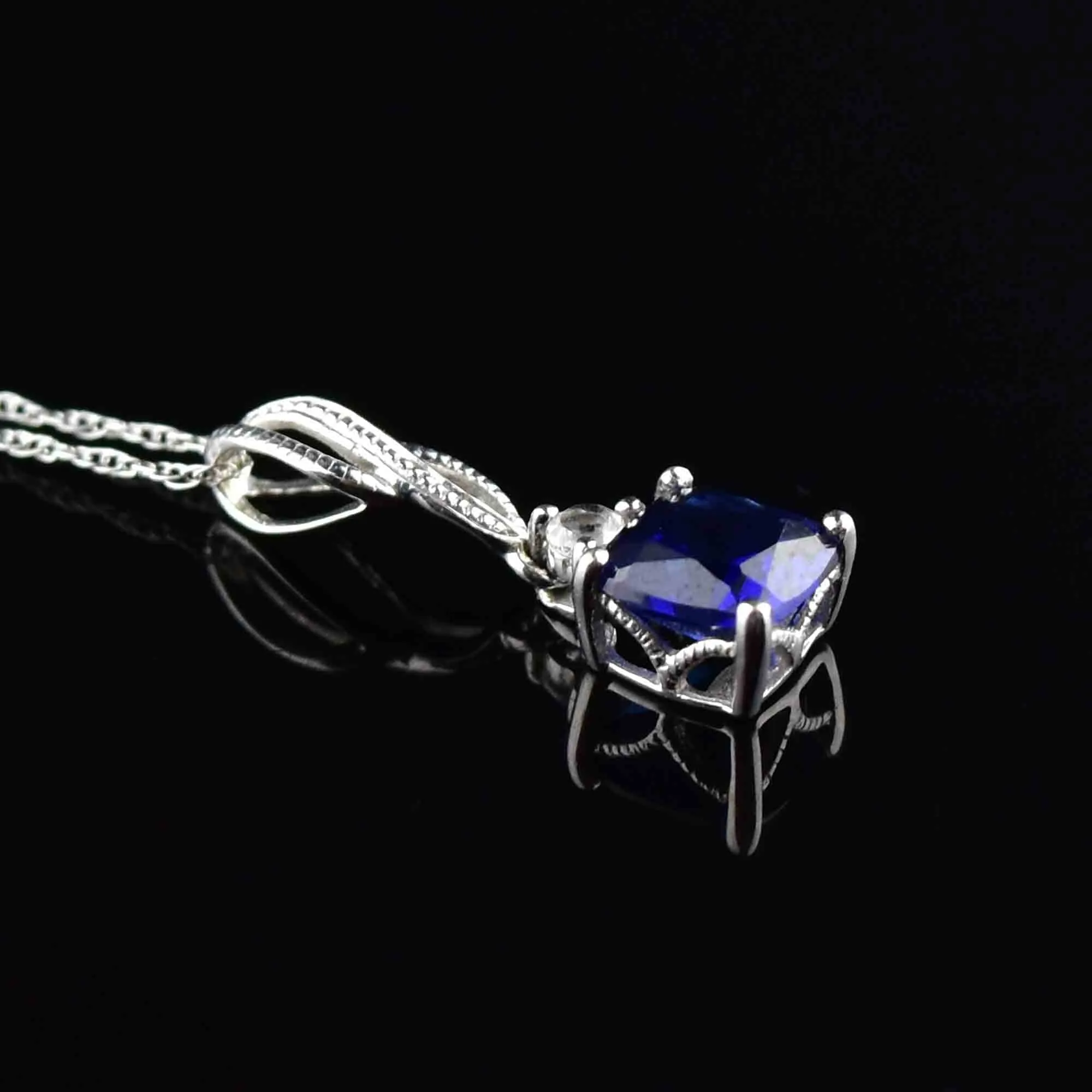 Vintage 14K White Gold Sapphire Topaz Pendant Necklace