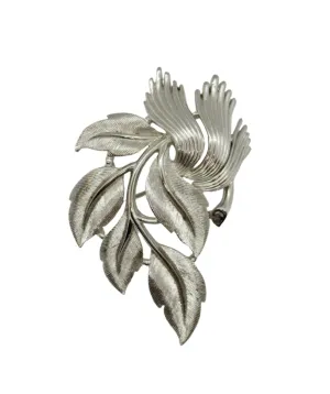 Vintage Crown Trifari Brushed Silvertone Leaf Brooch