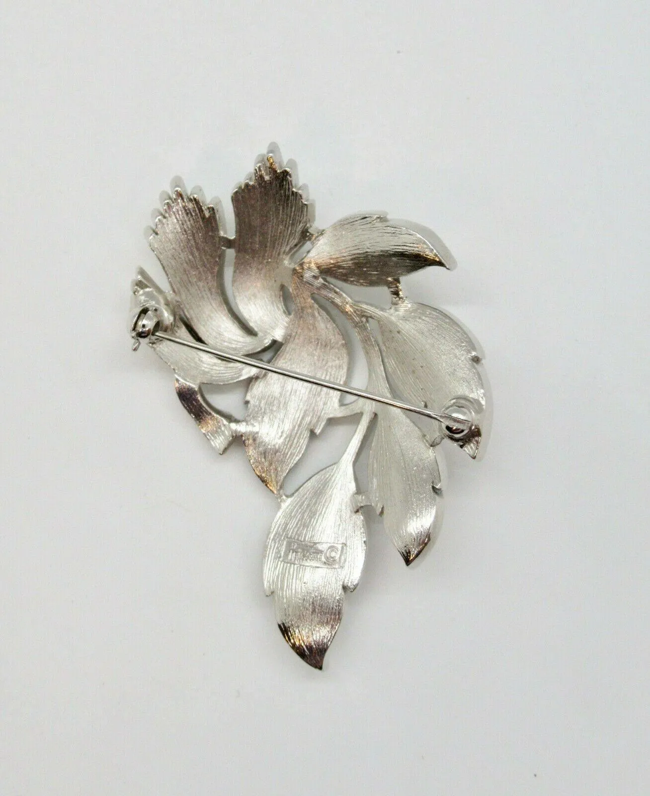 Vintage Crown Trifari Brushed Silvertone Leaf Brooch