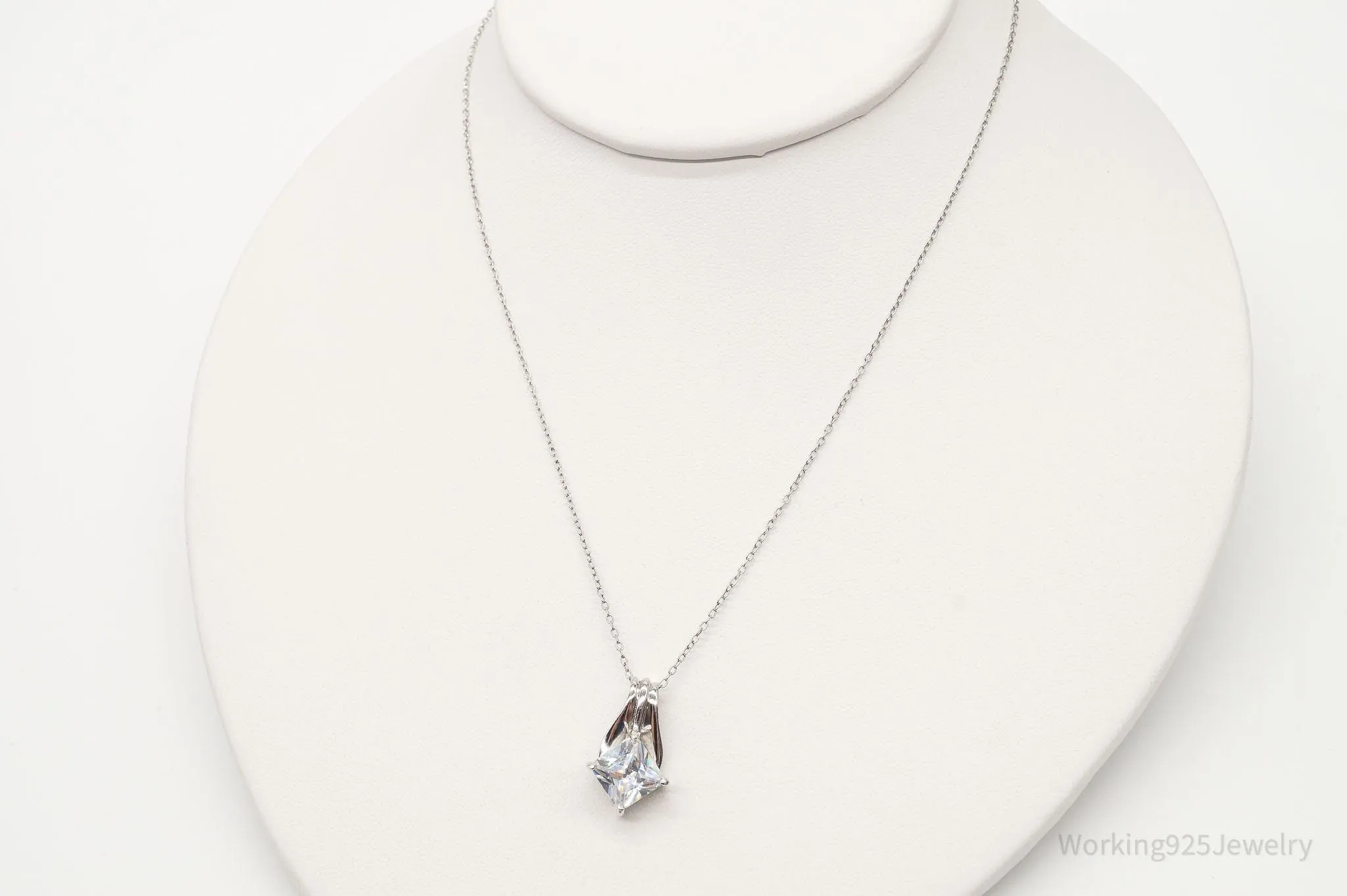 Vintage FAS Large Cubic Zirconia Sterling Silver Necklace