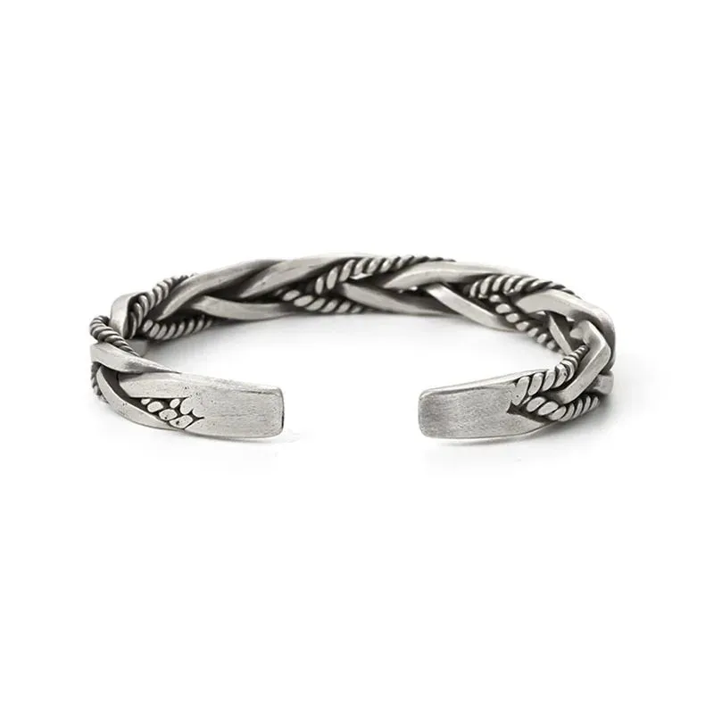 Vintage Men's Fashion Woven Twist Texture Bracelet Bangles for Women Men Thai Silver Statement Bracelet Punk Party Jewelry Gift