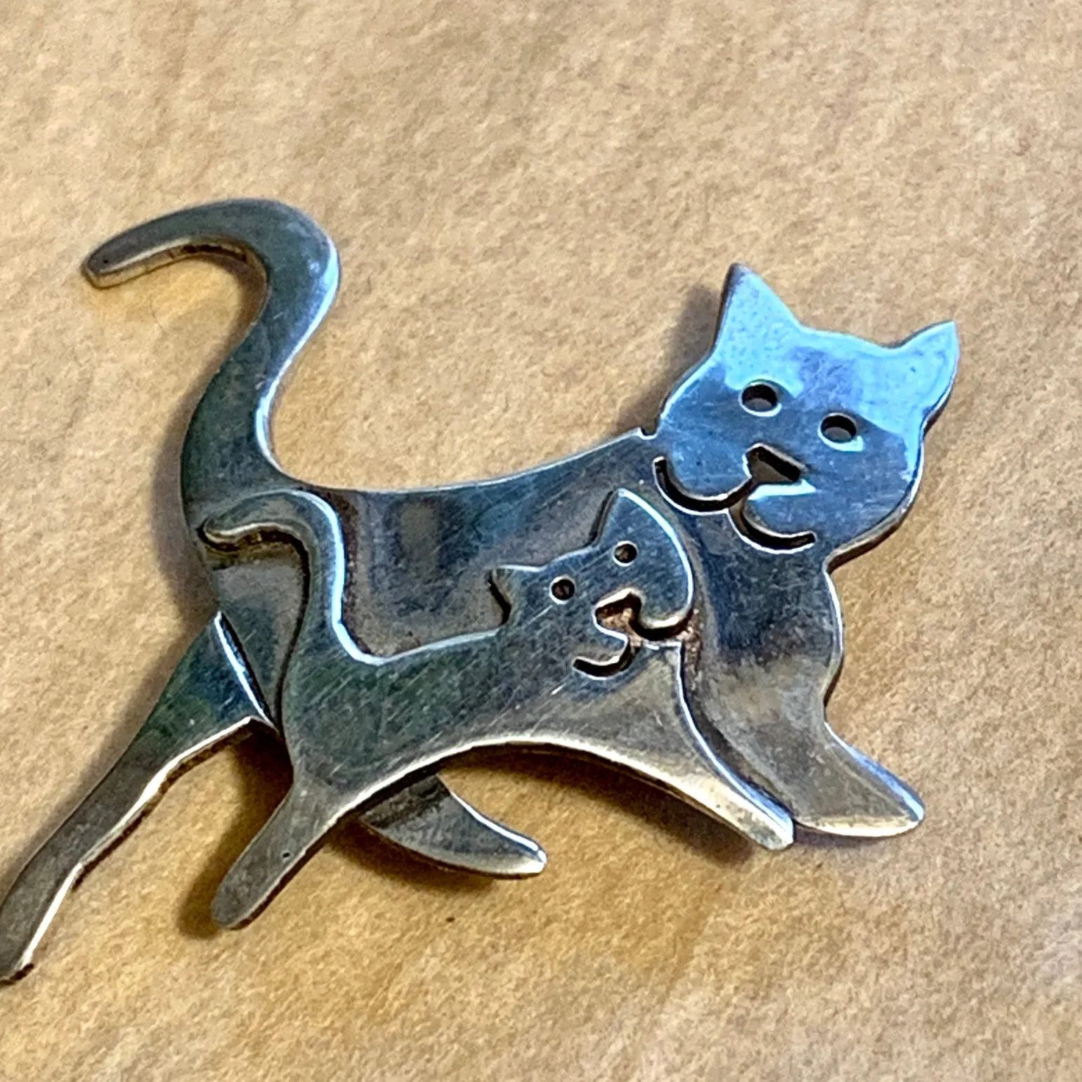 Vintage Sterling Cats Brooch