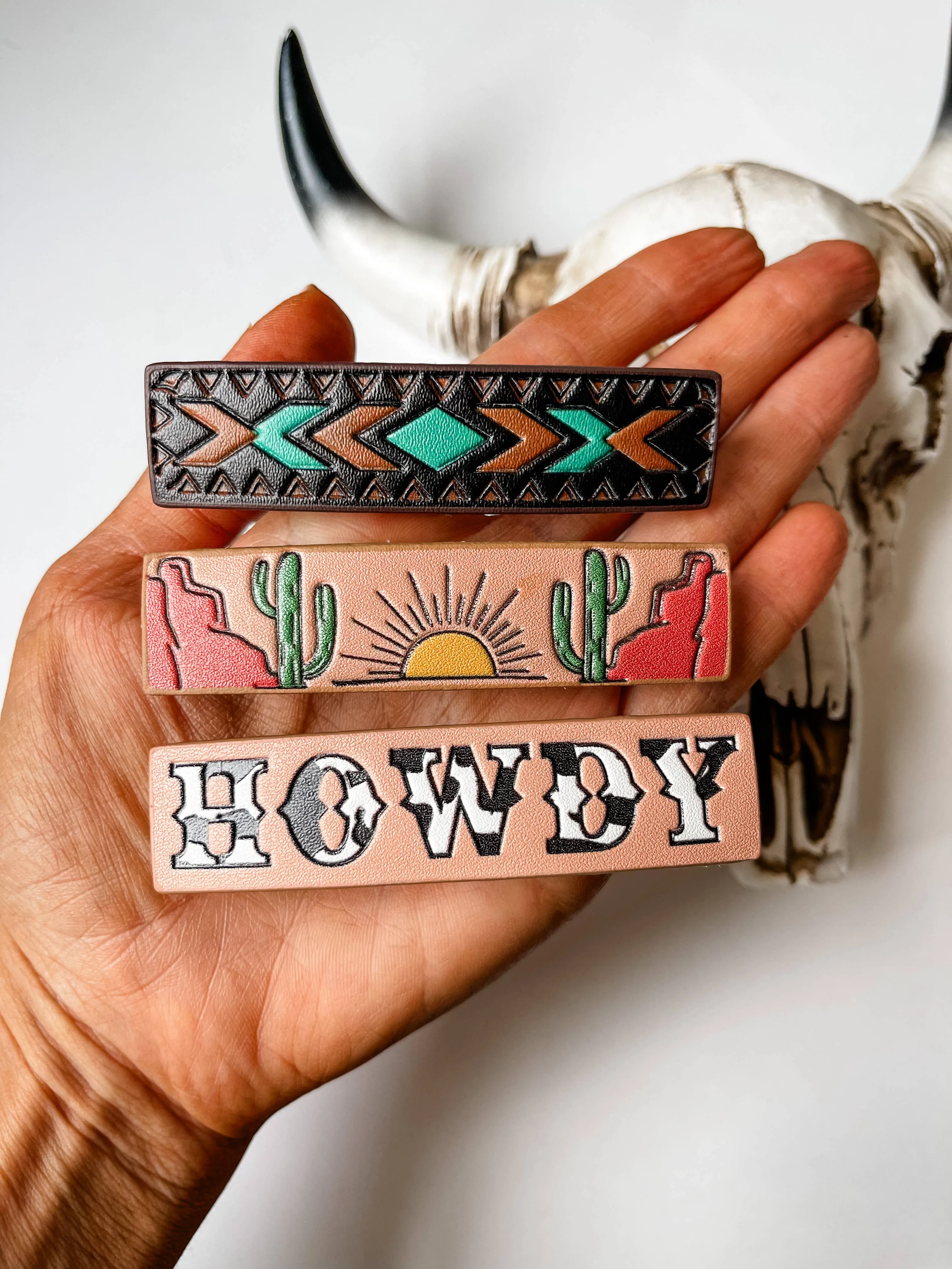 Western Leather Hair Clip Barrettes: SUNSET