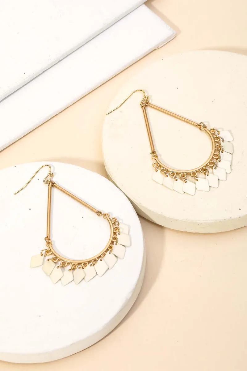 White Chandelier Fringe Teardrop Dangle Earrings (dropship)