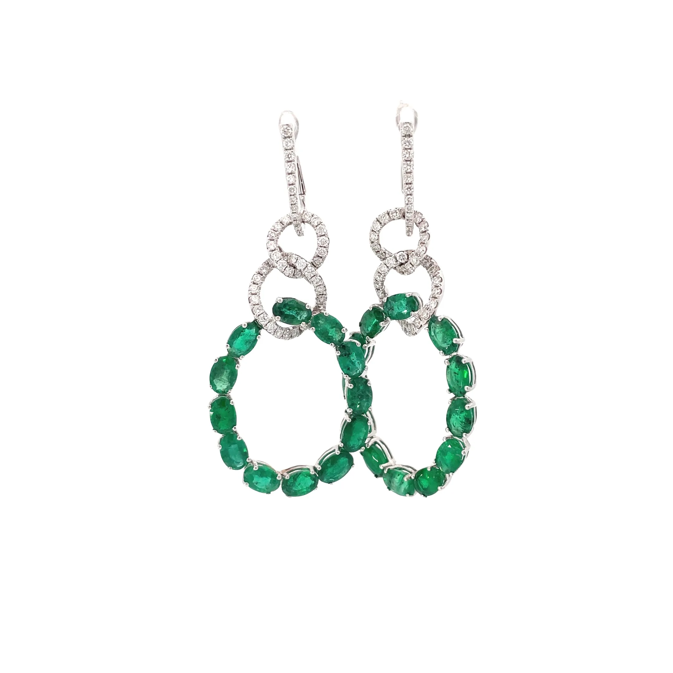 White Gold Diamond Emerald Chandelier Earrings