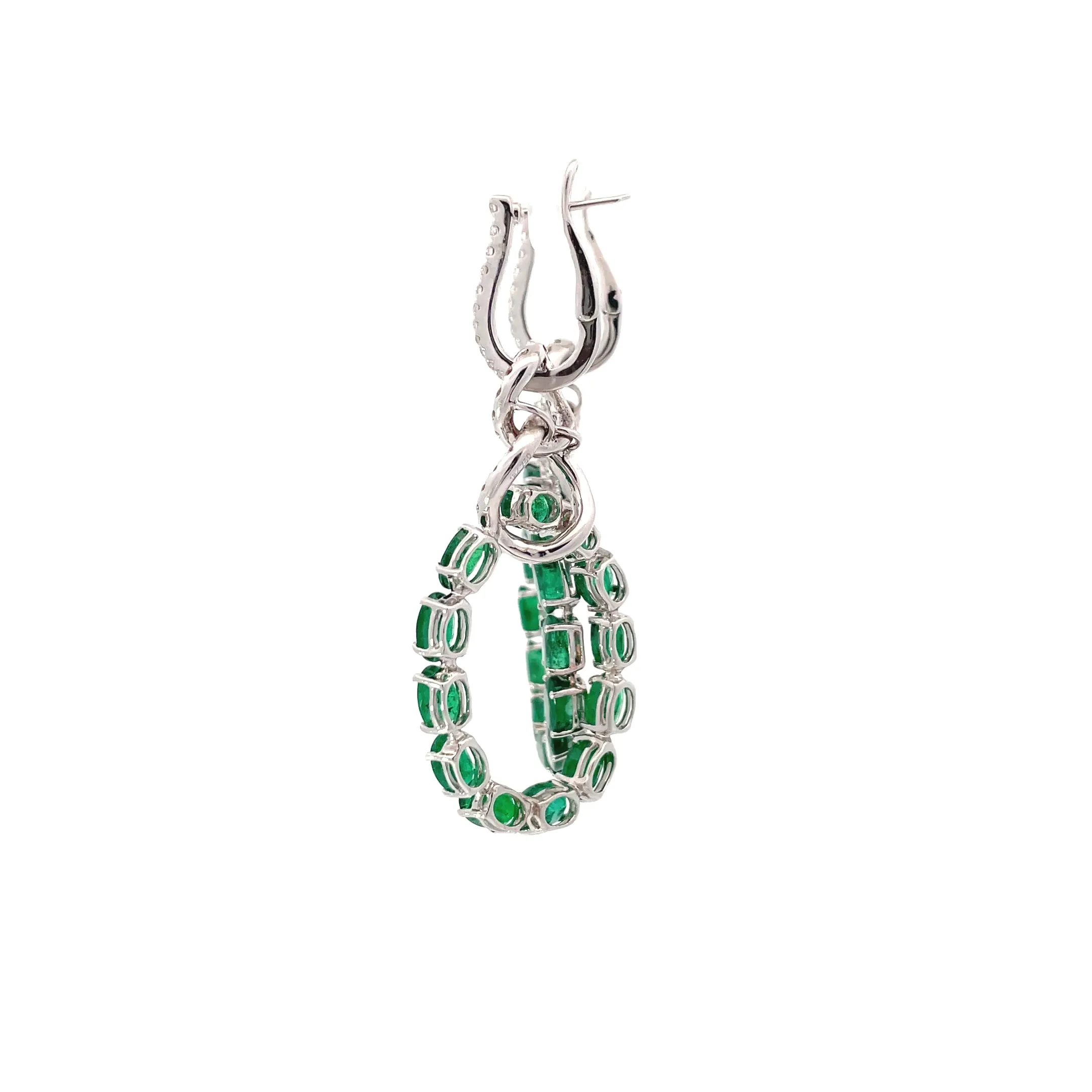 White Gold Diamond Emerald Chandelier Earrings