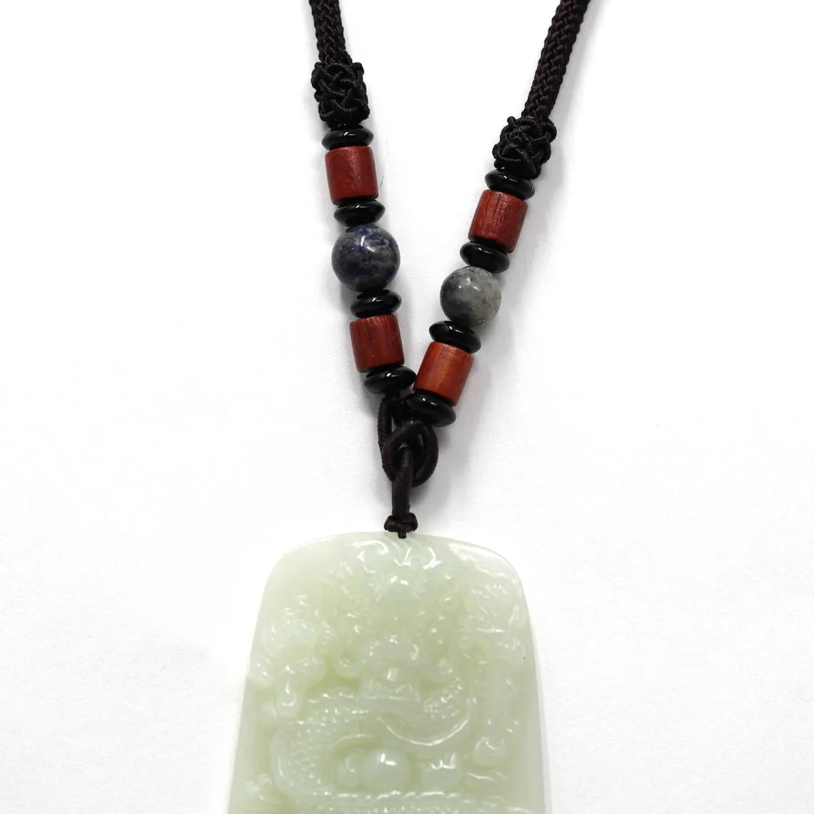 White Nephrite Jade Dragon Pendant Necklace ( Carved Art ) JN21, Real Jade Dragon Jewelry For Men, Boy