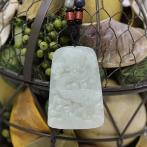 White Nephrite Jade Dragon Pendant Necklace ( Carved Art ) JN21, Real Jade Dragon Jewelry For Men, Boy