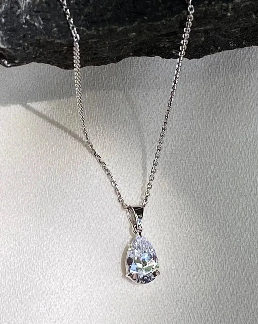 White Zircon Stone Charm Necklace