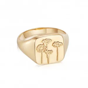 Wild Daisies Signet 18ct Gold Plated Ring FR08_GP