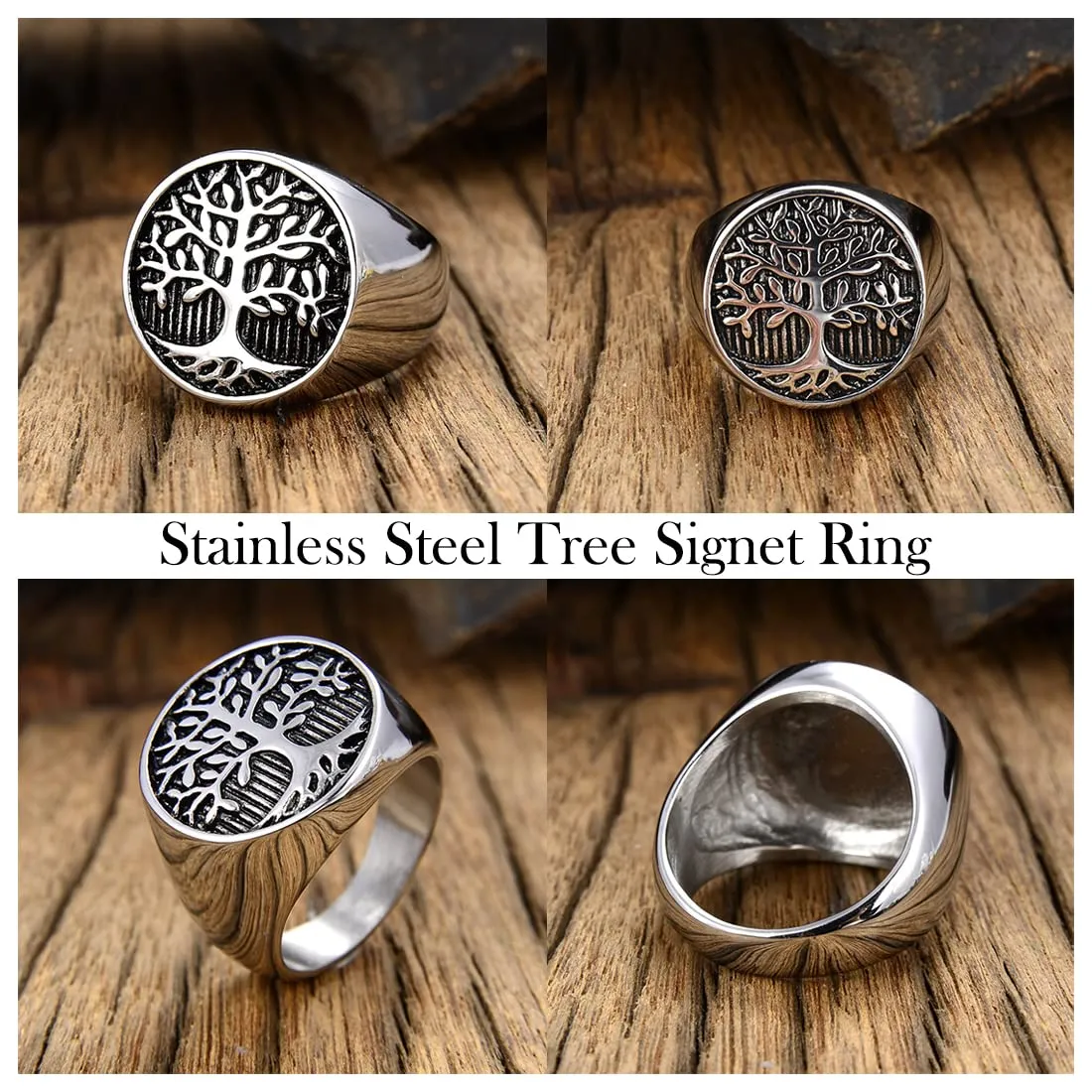 Yellow Chimes Rings for Men and Boys | Silver Rings for Men | Tree Signet Shaped Stainless Steel Rings for Men | Birthday Gift for Men and Boys Anniversary Gift for Husband (8)