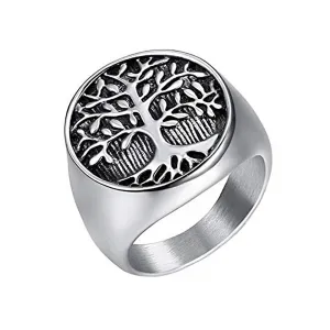 Yellow Chimes Rings for Men and Boys | Silver Rings for Men | Tree Signet Shaped Stainless Steel Rings for Men | Birthday Gift for Men and Boys Anniversary Gift for Husband (8)