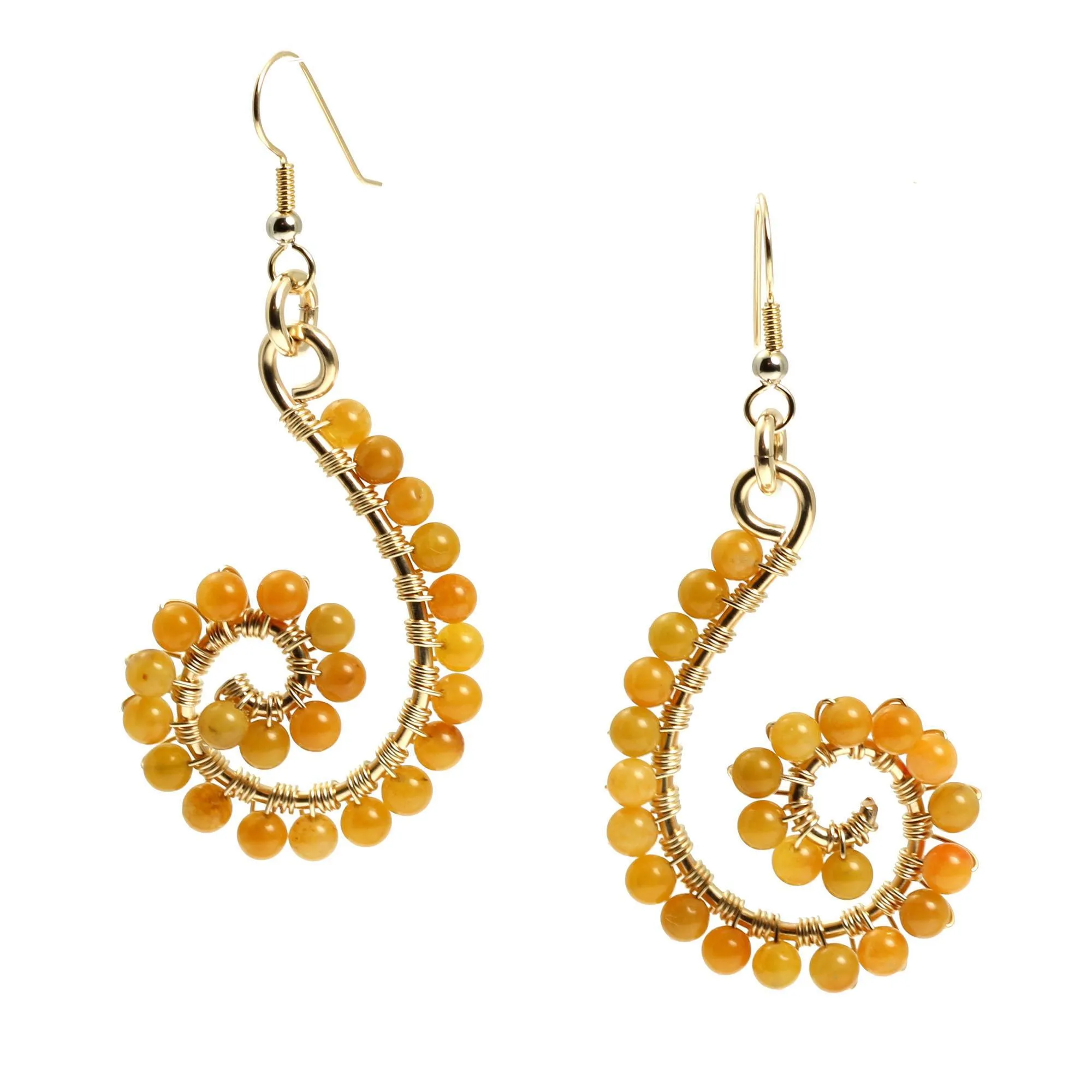 Yellow Jade Wire Wrapped 14K Gold-filled Earrings